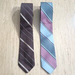 Vtg 70s Envoy Tie-LOT OF 2-Striped Chocolate Brown & Monochromatic Slate Gray